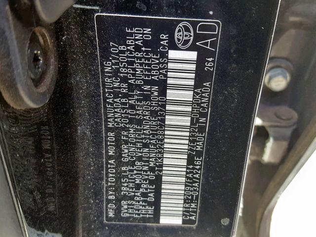 2T1KR32E88C713710 - 2008 TOYOTA COROLLA MA BLACK photo 10