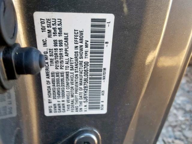 5J6YH28758L006700 - 2008 HONDA ELEMENT EX GRAY photo 10