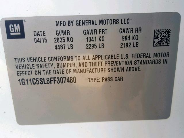 1G11C5SL8FF307480 - 2015 CHEVROLET MALIBU 1LT 白色 照片 10