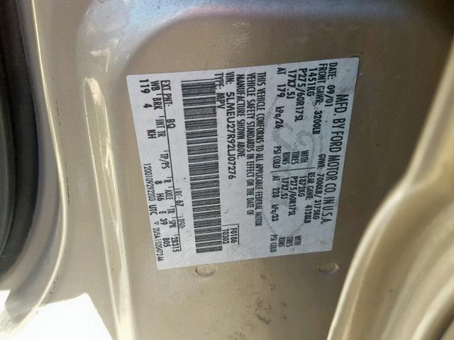 5LMEU27R92LJ07276 - 2002 LINCOLN NAVIGATOR 金色 照片 10