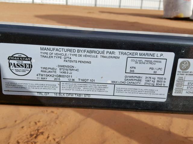 4TM15KK21GB001011 - 2016 BOAT TRAILER BLACK photo 10