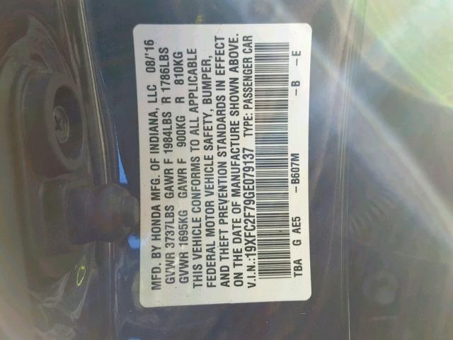 19XFC2F79GE079137 - 2016 HONDA CIVIC EX 蓝色 照片 10