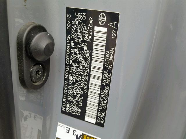 JTKJF5C73D3062255 - 2013 TOYOTA SCION TC ნაცრისფერი ფოტო 10