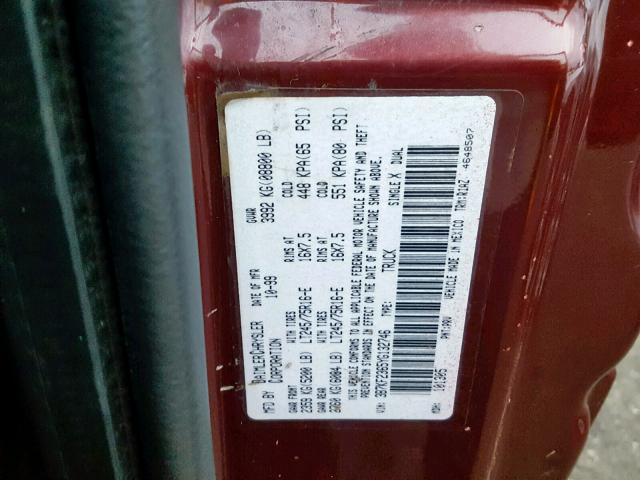 3B7KF2365YG132746 - 2000 DODGE RAM 2500 BURGUNDY photo 10