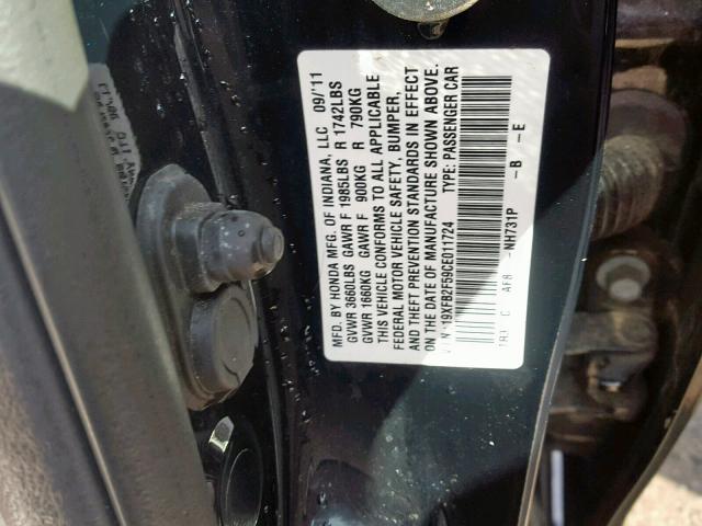 19XFB2F59CE011724 - 2012 HONDA CIVIC LX BLACK photo 10