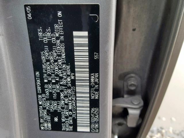 JTLKT334454019123 - 2005 TOYOTA SCION XB Сұр фото 10