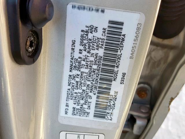 4T1BE32KX2U626592 - 2002 TOYOTA CAMRY LE SILVER photo 10