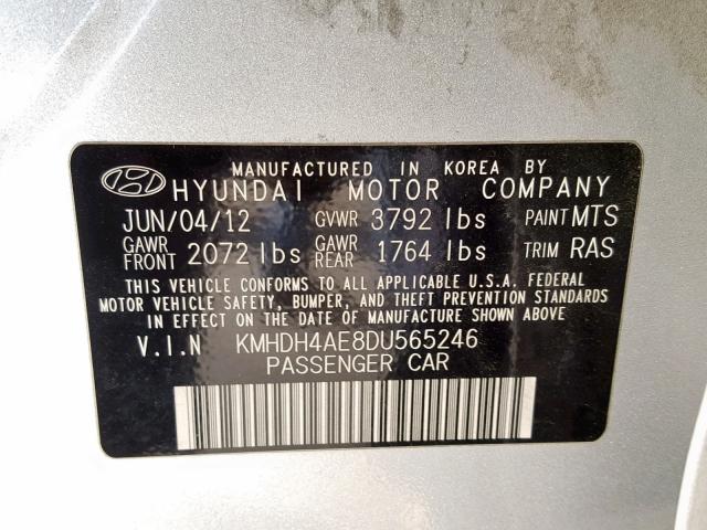 KMHDH4AE8DU565246 - 2013 HYUNDAI ELANTRA GL SILVER photo 10