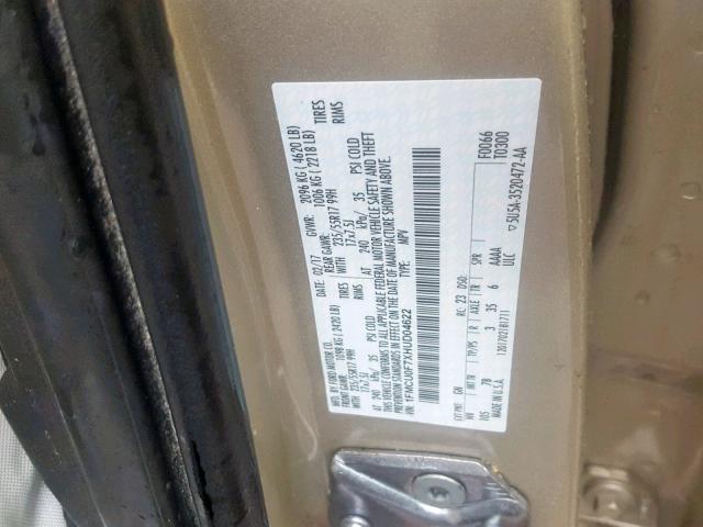 1FMCU0F7XHUD04622 - 2017 FORD ESCAPE S GOLD photo 10