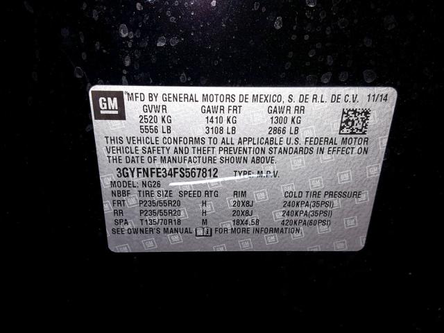 3GYFNFE34FS567812 - 2015 CADILLAC SRX PERFOR BLACK photo 10