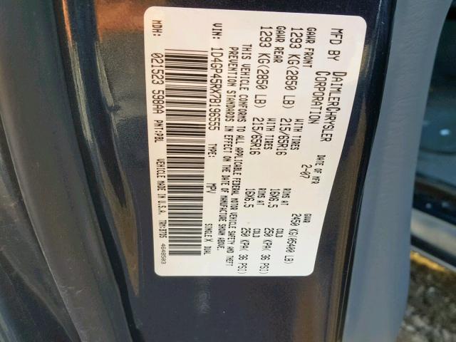 1D4GP45RX7B196555 - 2007 DODGE CARAVAN SX BLUE photo 10