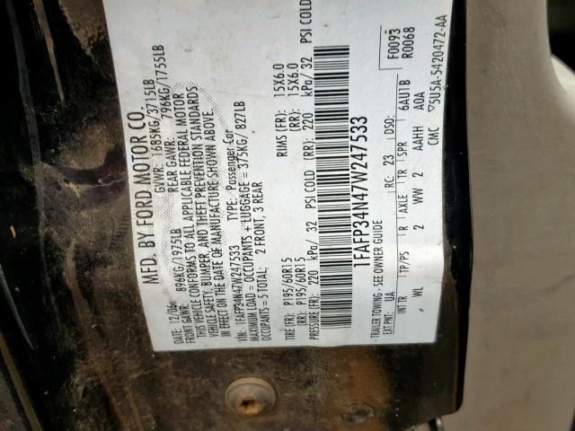 1FAFP34N47W247533 - 2007 FORD FOCUS ZX4 BLUE photo 10