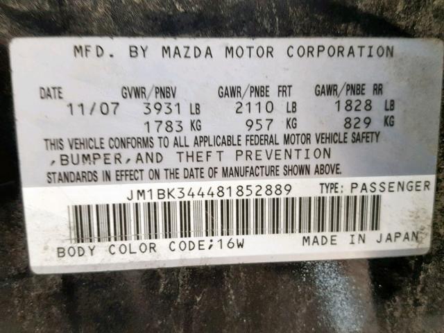 JM1BK344481852889 - 2008 MAZDA 3 HATCHBAC BLACK photo 10