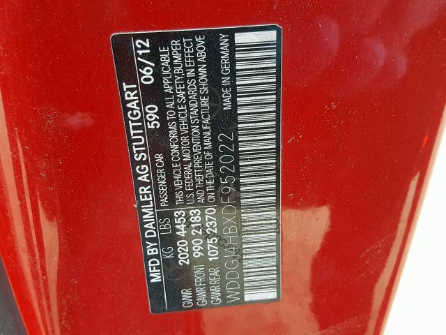 WDDGJ4HBXDF952022 - 2013 MERCEDES-BENZ C 250 RED photo 10