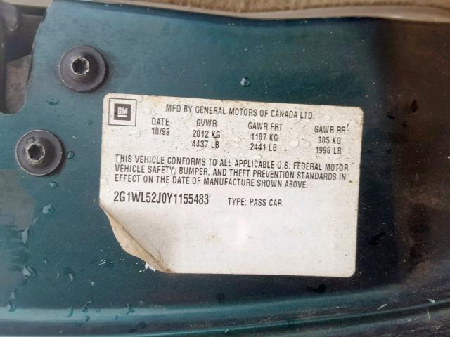 2G1WL52J0Y1155483 - 2000 CHEVROLET LUMINA GREEN photo 10