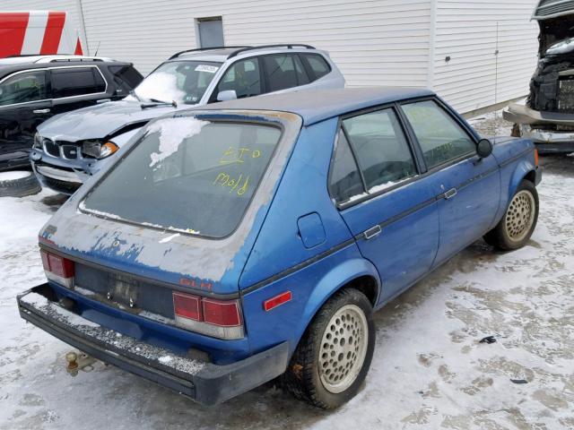 1B3BZ1883ED357222 - 1984 DODGE OMNI BLUE photo 4