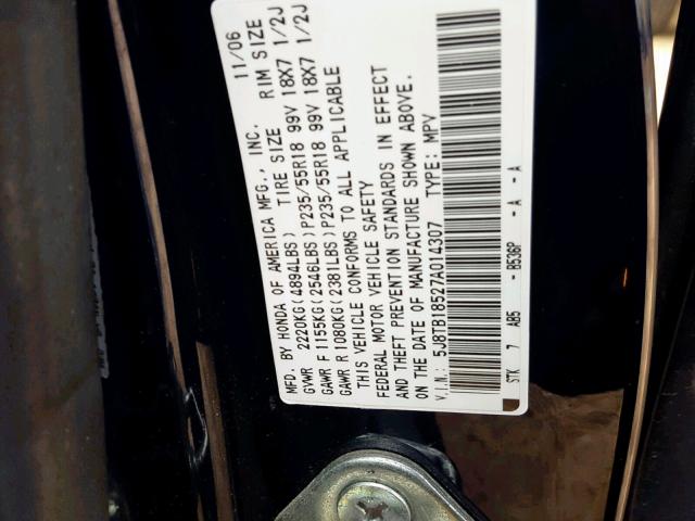 5J8TB18527A014307 - 2007 ACURA RDX TECHNO BLUE photo 10