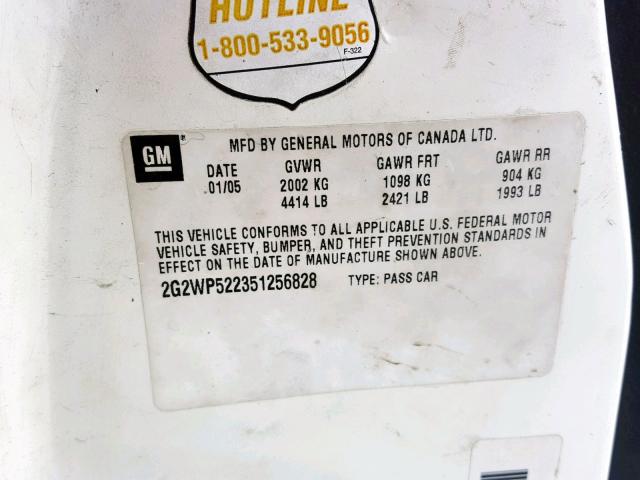 2G2WP522351256828 - 2005 PONTIAC GRAND PRIX WHITE photo 10