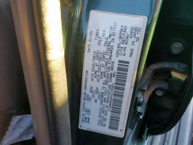 JT3GN86R4Y0155901 - 2000 TOYOTA 4RUNNER SR GREEN photo 10