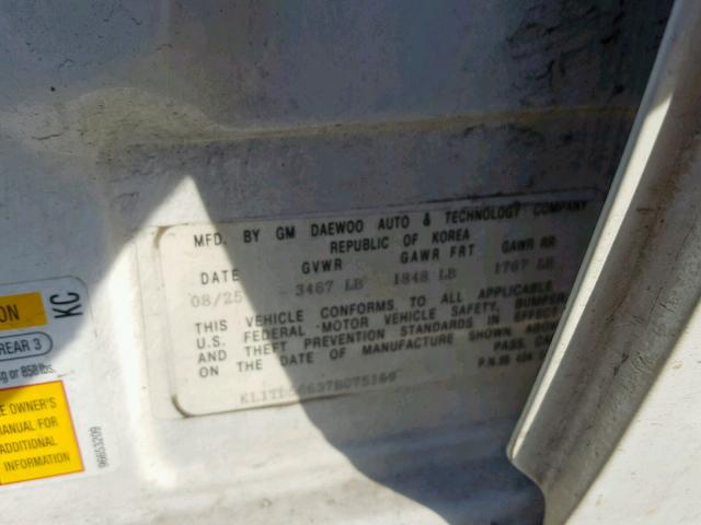 KL1TD56637B075159 - 2007 CHEVROLET AVEO BASE Ақ фото 10