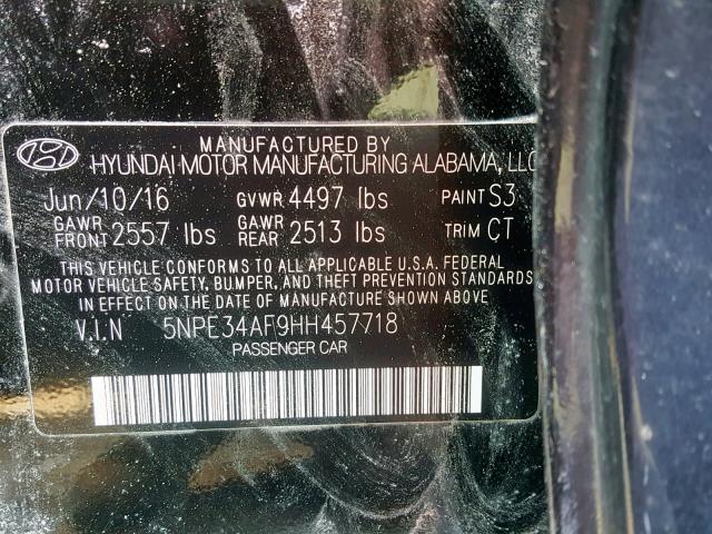 5NPE34AF9HH457718 - 2017 HYUNDAI SONATA SPO BLACK photo 10