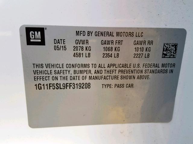 1G11F5SL9FF319208 - 2015 CHEVROLET MALIBU LTZ WHITE photo 10