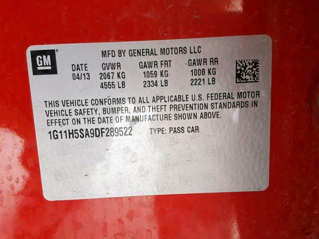 1G11H5SA9DF289522 - 2013 CHEVROLET MALIBU LTZ RED photo 10