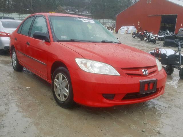 1HGES16435L001814 - 2005 HONDA CIVIC DX RED photo 1