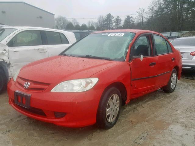 1HGES16435L001814 - 2005 HONDA CIVIC DX RED photo 2