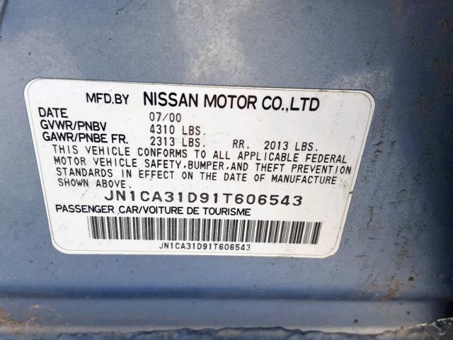 JN1CA31D91T606543 - 2001 NISSAN MAXIMA GXE BLUE photo 10