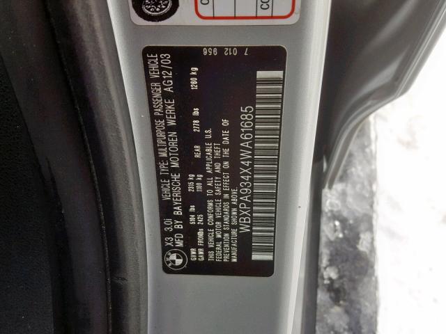 WBXPA934X4WA61685 - 2004 BMW X3 3.0I SILVER photo 10