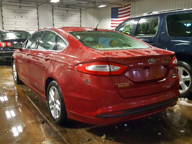 3FA6P0HR6DR309086 - 2013 FORD FUSION SE RED photo 3