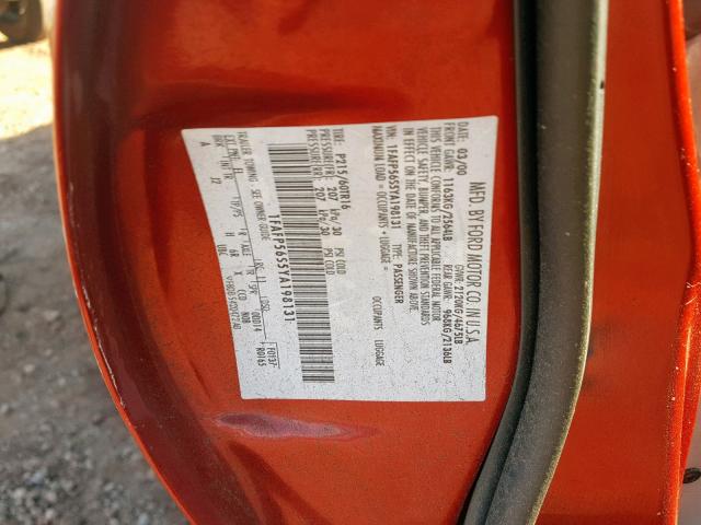 1FAFP56S5YA198131 - 2000 FORD TAURUS SEL RED photo 10