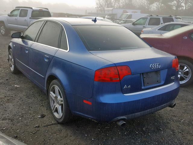 WAUDF78E77A130822 - 2007 AUDI A4 2.0T QU BLUE photo 3