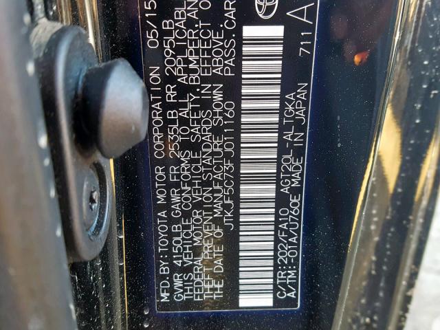 JTKJF5C73FJ011160 - 2015 TOYOTA SCION TC 黑色 照片 10