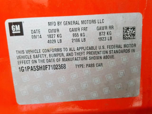 1G1PA5SH0F7102368 - 2015 CHEVROLET CRUZE LS RED photo 10