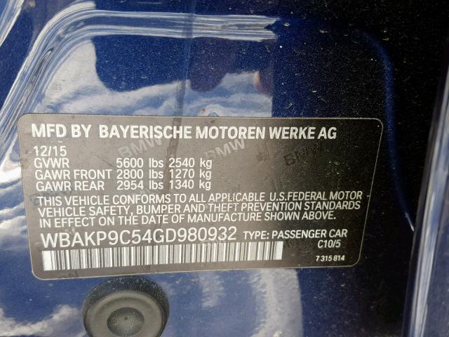 WBAKP9C54GD980932 - 2016 BMW 550 XI BLUE photo 10