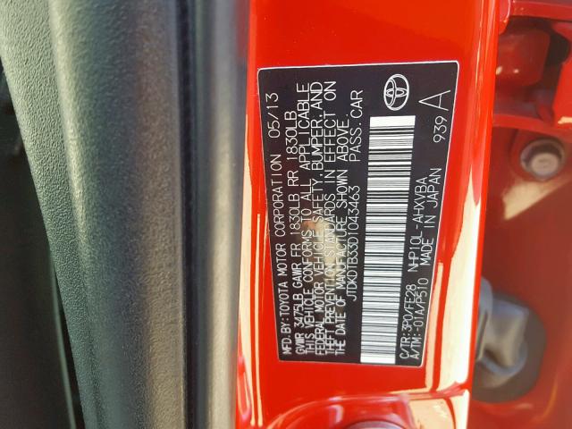 JTDKDTB33D1043463 - 2013 TOYOTA PRIUS C RED photo 10