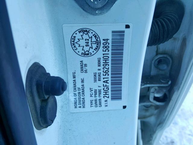 2HGFA15629H015894 - 2009 HONDA CIVIC LX-S Ağ foto 10