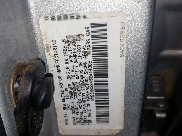 5Y2SM63845Z444308 - 2005 PONTIAC VIBE GRAY photo 10