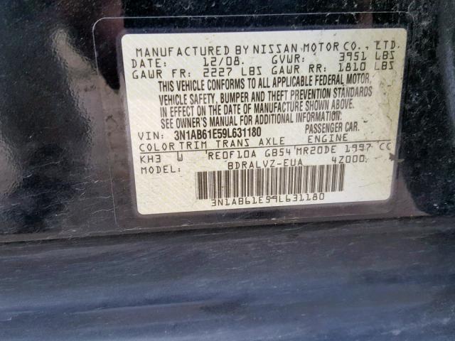 3N1AB61E59L631180 - 2009 NISSAN SENTRA 2.0 BLACK photo 10