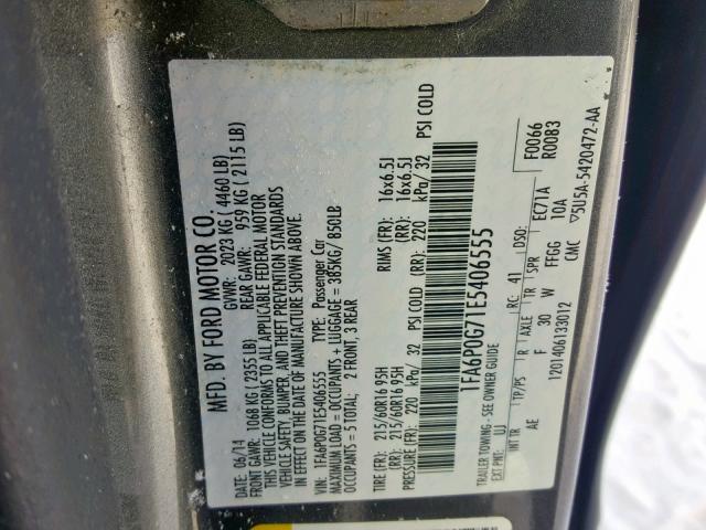 1FA6P0G71E5406555 - 2014 FORD FUSION S GRAY photo 10