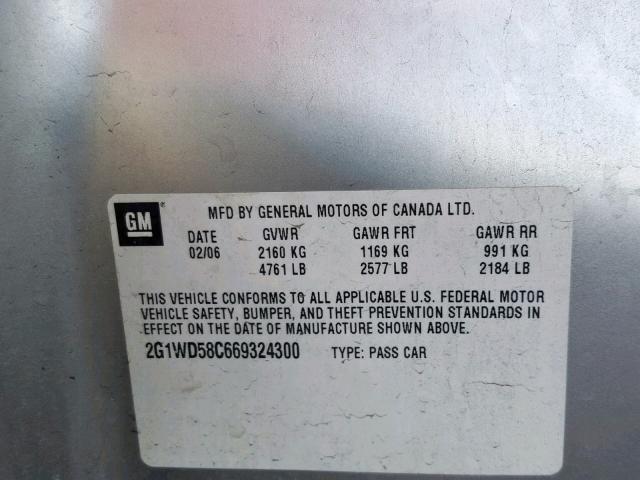 2G1WD58C669324300 - 2006 CHEVROLET IMPALA SUP ნაცრისფერი ფოტო 10