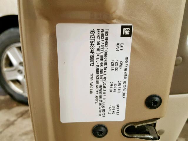 1G1ZT54884F190072 - 2004 CHEVROLET MALIBU LS თაფლისფერი ფოტო 10