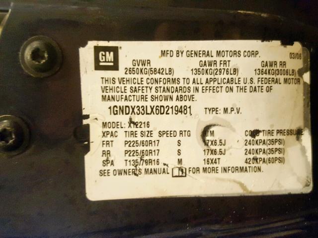 1GNDX33LX6D219481 - 2006 CHEVROLET UPLANDER L 蓝色 照片 10