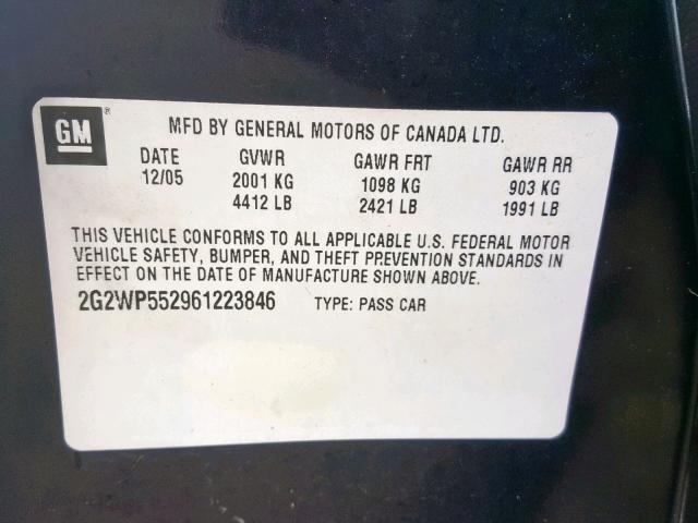 2G2WP552961223846 - 2006 PONTIAC GRAND PRIX BLACK photo 10