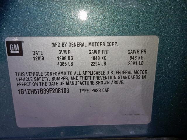 1G1ZH57B89F208103 - 2009 CHEVROLET MALIBU 1LT GREEN photo 10