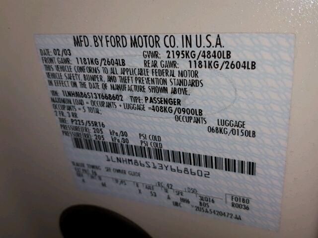 1LNHM86S13Y668602 - 2003 LINCOLN LS WHITE photo 10