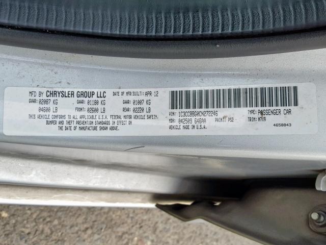 1C3CCBBG0CN272246 - 2012 CHRYSLER 200 TOURIN SILVER photo 10