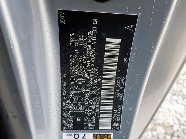 JTEZU11F670016715 - 2007 TOYOTA FJ CRUISER SILVER photo 10